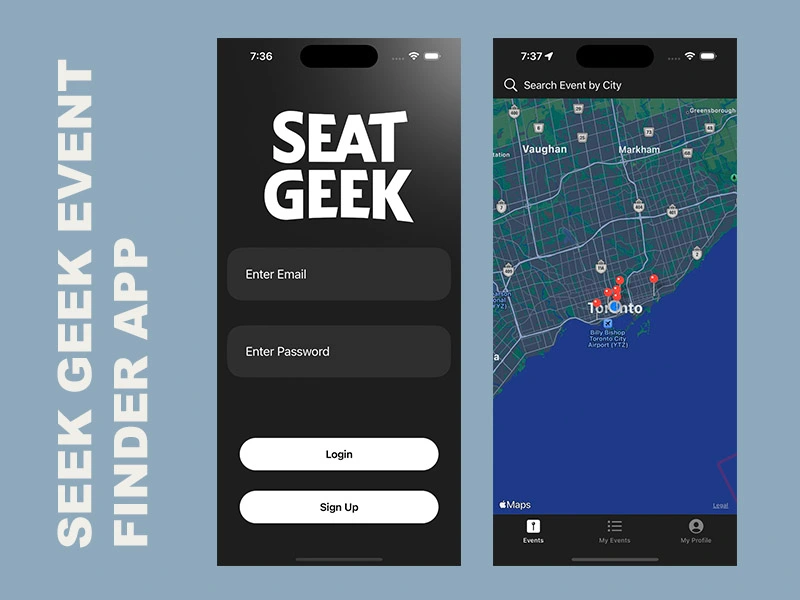 SeatGeek mobile app UI for discovering local events and concerts