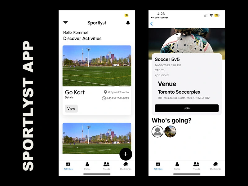 Sportlyst mobile app interface for sports activity tracking and fitness analytics